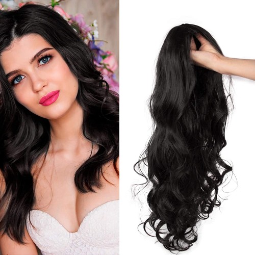 24" Black Body Wavy Lace Front Synthetic Wig LF489