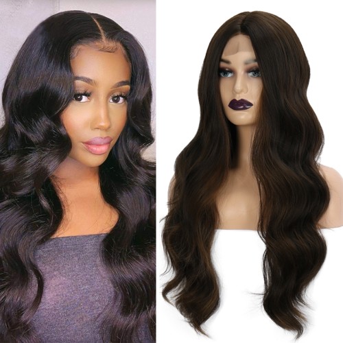 Two Tone Brown Body Wavy Synthetic Wig RW044