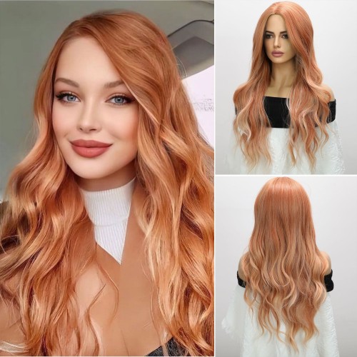 Orange Mixed Blonde Long Wavy Synthetic Wigs RW769