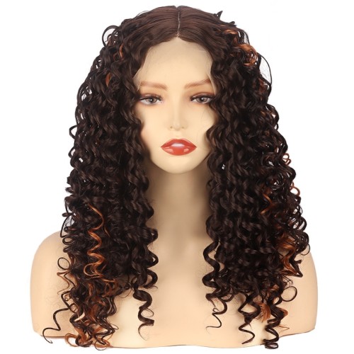 Brown Mixed Curly Lace Front Synthetic Afro Wig LF093