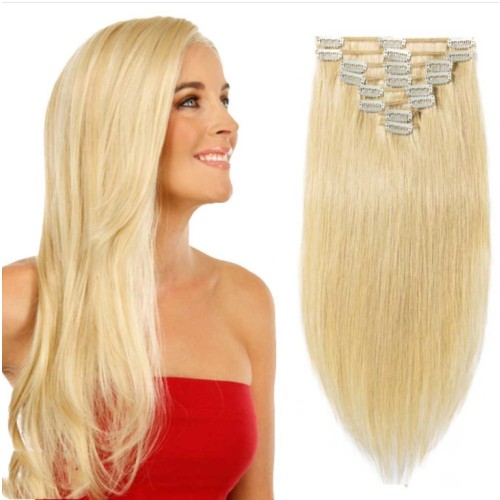 Blonde Human Hair Clip In Hair Extensions PW1084