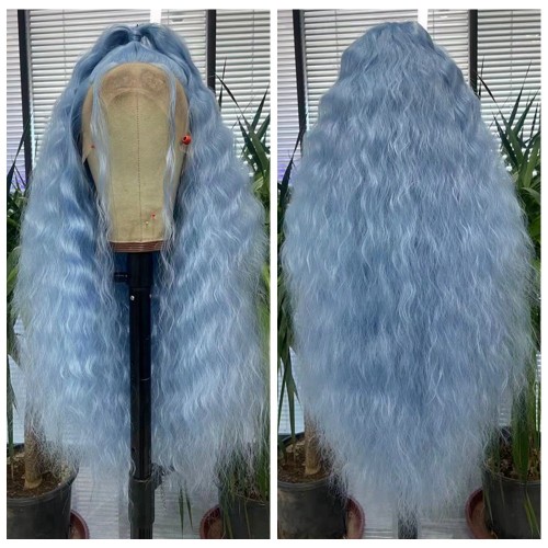 Light Blue Corn Scalding Long Curly Lace Front Synthetic Wig LF484
