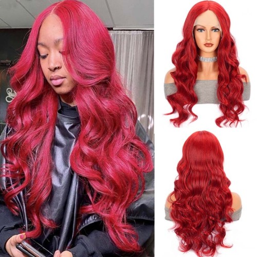Red Large Wavy Lace Front Synthetic Wigs LF088