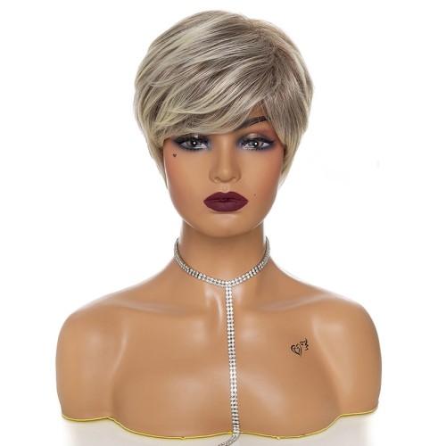  Pearl Blonde Rooted Short Straight Synthetic Wigs RW1274