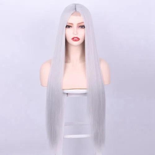 Granny Grey Long Straight Synthetic Wigs RW579