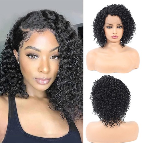 Black Short Curly Lace Front Synthetic Afro Wig LF098