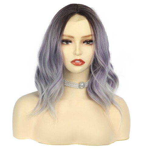 Purple Blonde Short Wavy Synthetic Wig RW043