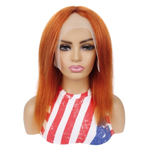 Orange Straight Lace Front Mixed Human Hair Wigs NH982