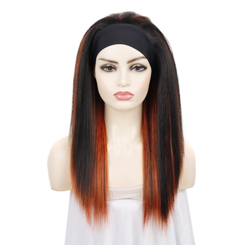 Black Mixed Orange Straight Synthetic Headband Wigs HW957