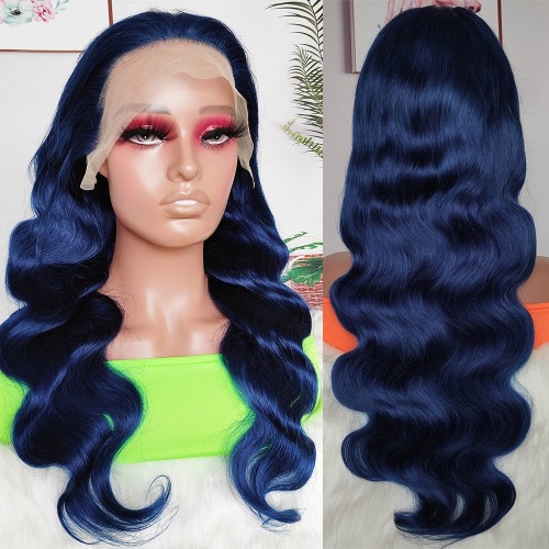 20" Dark Blue Body Wavy Lace Front Remy Natural Hair Wig NH331