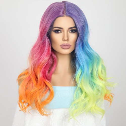 Iridescence Color Wavy Lace Front Synthetic Wigs LF761
