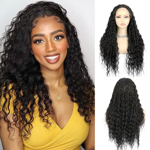 Black Curly Lace Front Synthetic Afro Wig LF047