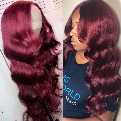 20" Long Body Wavy Wine Red Lace Front Remy Natural Hair Wig NH106