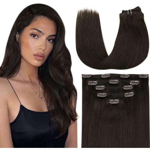 Natural Black Human Hair Clip In Hair Extensions 7-piece Set PW1100