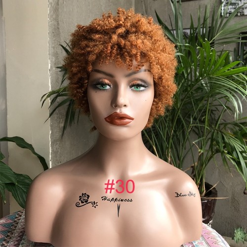  Light Brown Short Afro Curly Human Hair Wigs NH1207