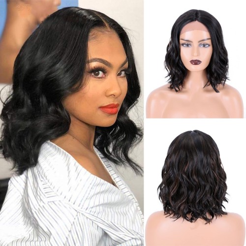 Black Mixed Short Wavy Lace Front Synthetic Wig LF083