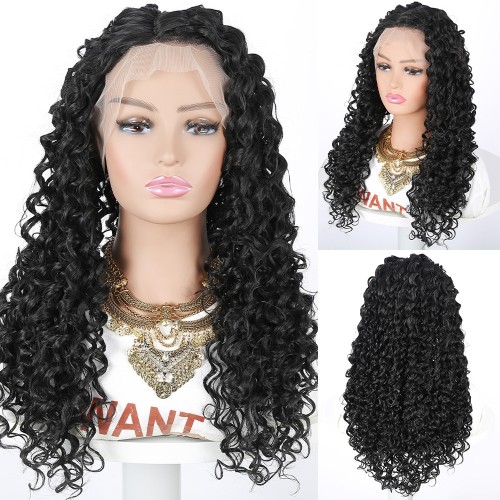 Black Long Curly Lace Front Synthetic Afro Wig LF028