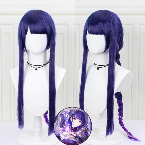 Genshin Impact Raiden Shogun Blue Purple Braided Synthetic Cos Wig CW168