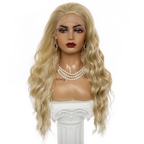 Golden Mixed Blonde Long Wavy Lace Front Synthetic Wigs LF1281