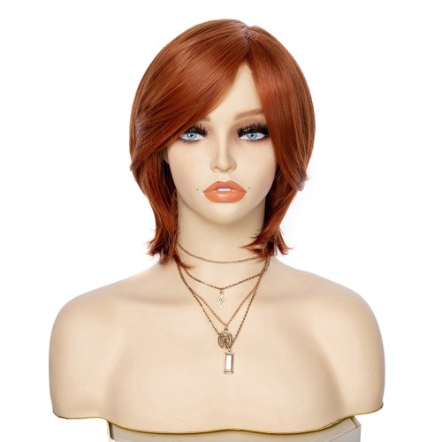 Brownish Red Side Parting Short Straight Synthetic Wigs RW1289