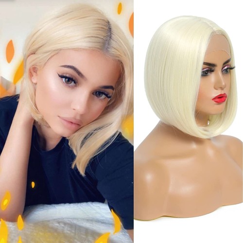 Blonde Short Straight Bob Lace Front Synthetic Wig LF062