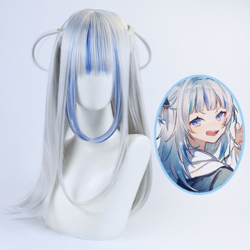 Hololive Gawr Gura Silver Mixed Blue Straight Synthetic Cos Wig CW169