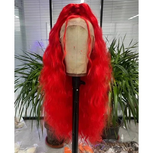 Red Corn Scalding Long Curly Lace Front Synthetic Wig LF483