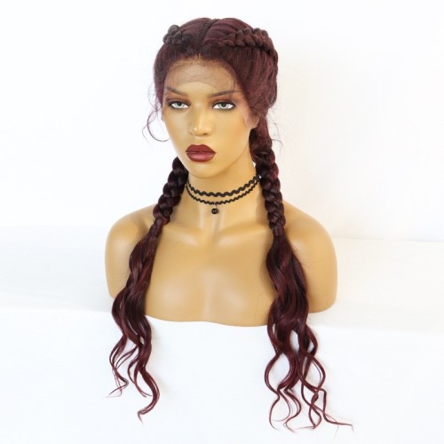 Wine Red Hand Braid Braids Lace Front Braided Wigs BW598