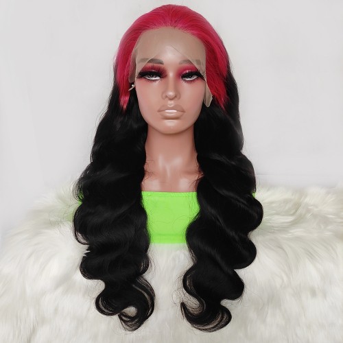20" Black with Rose Roots Body Wave Lace Front Remy Natural Hair Wig NH318