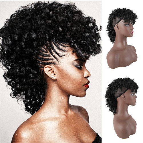 Black African Curly Clip In Hair Extensions Punk Ponytail PW1003