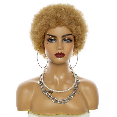 Light Brown Short Afro Small Roll Human Hair Fans Wigs NH1231