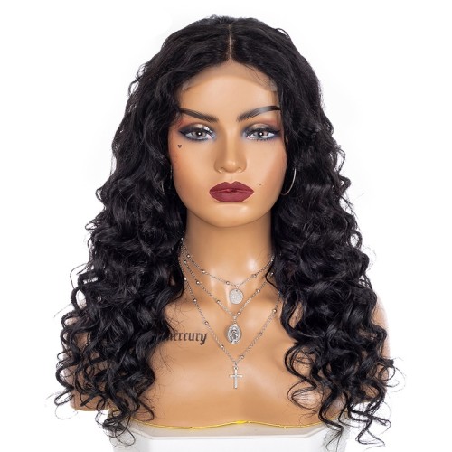 Black Water Wave Lace Front Blend Human Hair Wigs NH1216