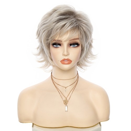 Milky White Short Wave Synthetic Wigs RW1173