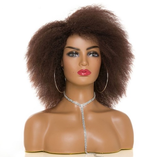 Dark Brown Side Parting Curly Synthetic Afro Wigs RW1189