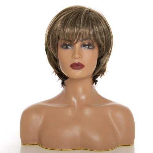 Shaded Cappuccino Bangs Short Straight Synthetic Pixie Wigs RW1285