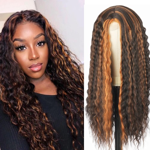 Black Mixed Golden Curly Synthetic Wig RW076